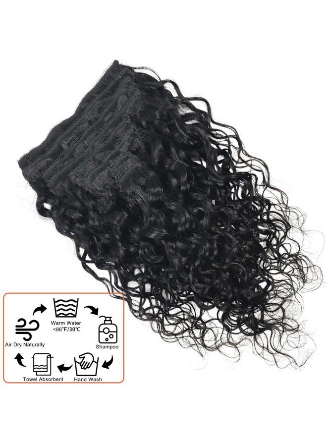 Doren Deep Curly Clip-In Real Hair Extensions for Women, 8 Pieces, 20 Clips, 120 g, Curly Remy Brazilian Water Wave Hair, Natural Black Colour, 45.7 cm (18 inches) - Image 5